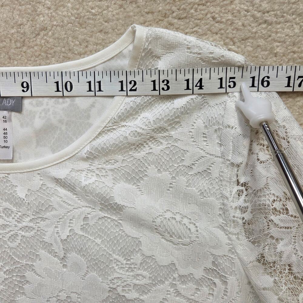 Fair Lay 10 Lace Dressy Layered Pullover 3/4 Sleeve Scoop Neck Blouse Top Ivory - Picture 10 of 16